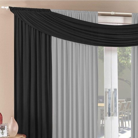 Cortina Alana 3,00m X 2,50m Preto com Cinza Tecido Malha para Sala ou Quarto