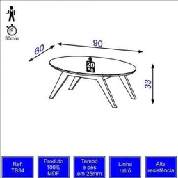 Mesa de Centro Eliptica em Mdf Tb34 Dalla Costa Nobre/off White - 2