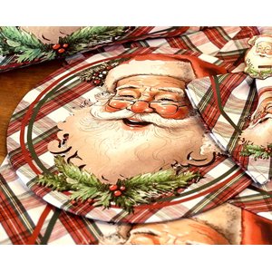 Kit Sousplat + Guardanapo Natal Noel Xadrez NSW 6 Peças Sem base