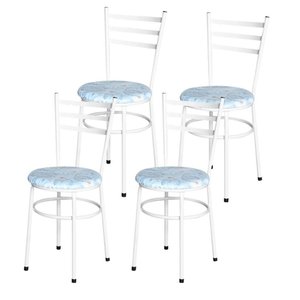 Conjunto 4 Cadeiras Epóxi Branca para Cozinha Assento Estampado Floral Gelo