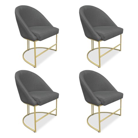 Kit 04 Cadeiras Poltrona de Jantar Bela Veludo Base Metálica Industrial Dourado - Pallazio