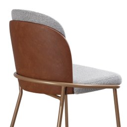 Kit 2 Banquetas com Encosto Estofado e Base em Aço Carbono Champanhe – Cristal Exclusiva Linho Linco - 2