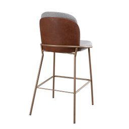 Kit 2 Banquetas com Encosto Estofado e Base em Aço Carbono Champanhe – Cristal Exclusiva Linho Linco - 3