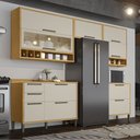 Ver imagem 1 de Armário de Cozinha com Balcão e Tampo 8 Portas 4 Gavetas Pérola 100% Mdf Vidro Reflecta Amêndoa/off