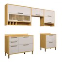 Ver imagem 2 de Armário de Cozinha com Balcão e Tampo 8 Portas 4 Gavetas Pérola 100% Mdf Vidro Reflecta Amêndoa/off