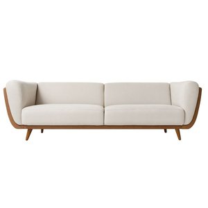 Sofá 3 Lugares 180cm Salezi Courino Caramelo | Bouclé Suave Off White - Sallar Home