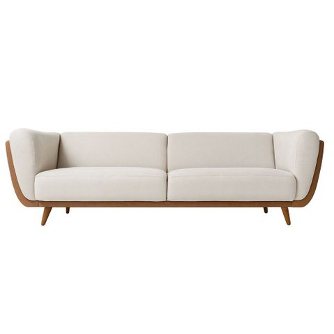 Sofá 2 Lugares 180cm Salezi Courino Caramelo | Bouclé Suave Off White - Sallar Home