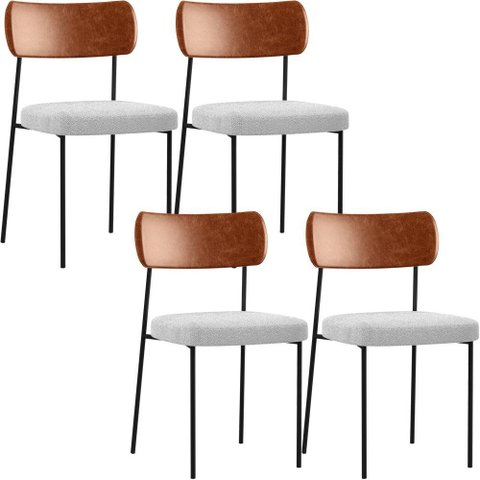 Kit 04 Cadeiras Estofadas para Sala de Jantar Melina L02 Couríssimo Camel Bouclê Cinza - Lyam