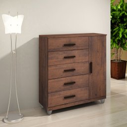 Cômoda Sapateira Gaveteiro Multiuso 1 Porta 5 Gavetas Café - 1