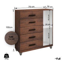 Cômoda Sapateira Gaveteiro Multiuso 1 Porta 5 Gavetas Café - 4