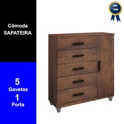 Cômoda Sapateira Gaveteiro Multiuso 1 Porta 5 Gavetas Café - 3