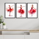 Ver imagem 1 de Kit 3 Quadros Bailarinas Vermelhas - Aquarela 45x34cm:moldura Branca