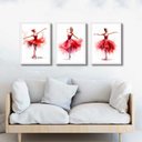 Ver imagem 2 de Kit 3 Quadros Bailarinas Vermelhas - Aquarela 45x34cm:moldura Branca