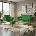 Ver imagem 1 de Kit Namoradeira Poltrona e Puff Decorativo para Sala Manicure Consultório Alice Suede