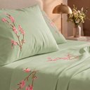 Ver imagem 3 de Jogo de Cama Lençol King Botanique Floral Micropercal 300 Fios Bordado 4 Peças Verde Erva Doce