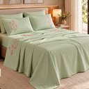 Ver imagem 4 de Jogo de Cama Lençol King Botanique Floral Micropercal 300 Fios Bordado 4 Peças Verde Erva Doce