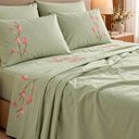 Ver imagem 2 de Jogo de Cama Lençol King Botanique Floral Micropercal 300 Fios Bordado 4 Peças Verde Erva Doce