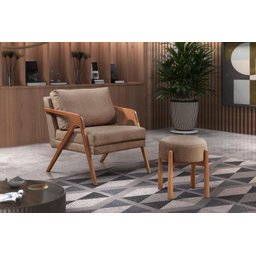 Conjunto 2 Poltronas Mona Luxo Madeira Maciça Tecido Linho:linho Chocolate - 2