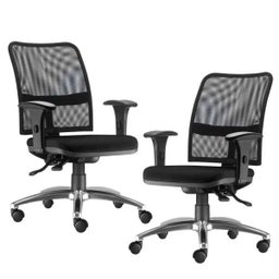 Kit 2 Cadeiras de Escritório Executiva Giratória Soul Cromado Couro Sintético Preto - Lyam - 1