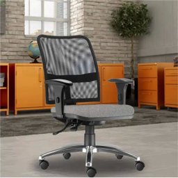 Cadeira de Escritório Executiva Giratória Soul Cromado Linho Cinza Escuro - Lyam Decor - 2