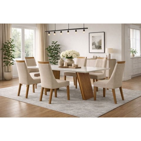 Conjunto de Jantar 6 Lugares 1,80 em Mdf Ravena - Domus