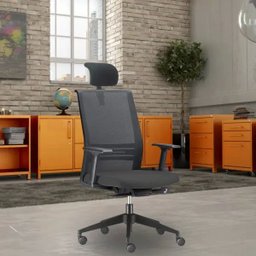 Cadeira de Escritório Giratória Presidente com Apoio de Cabeça Agile Preto - Lyam Decor - 2