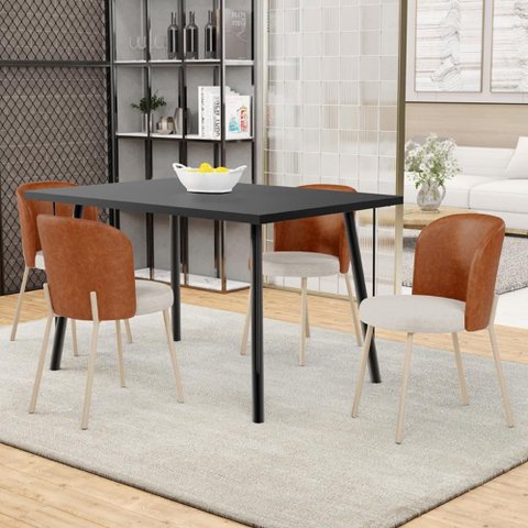 Kit 4 Cadeiras Sala de Jantar Estofada Gavi Arena L02 Couríssimo Camel Linho Cru - Lyam Decor