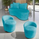 Ver imagem 1 de Kit Namoradeira + 2 Poltronas Yara Orgânica Veludo Azul Turquesa