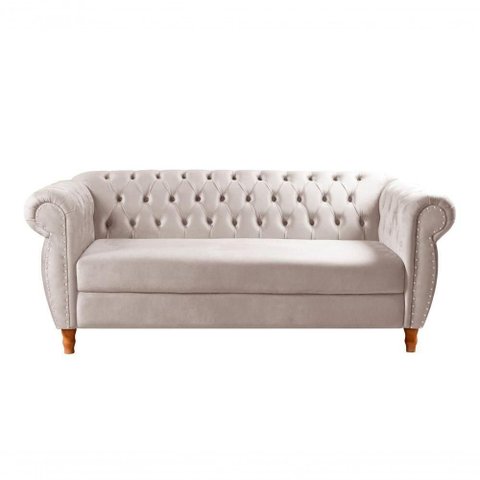 Sofá Nobreza 3 Lugares Fixo 203cm Caramelo Veludo Bella Decor