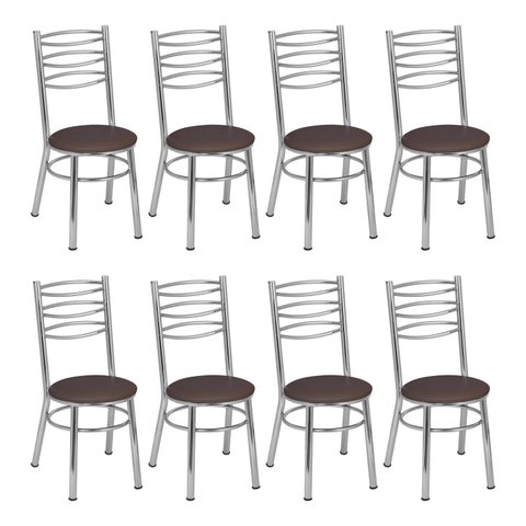 Conjunto 8 Cadeiras para Sala de Jantar Tradicional Cromado/Marrom