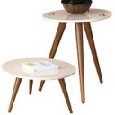 Ver imagem 1 de Kit Mesa Lateral Com Mesa De Centro Decorativa Sofia Off White Pés Palito - Lyam Decor