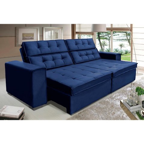 Sofá Retrátil e Reclinável 2,30m Suede Vancouver Azul