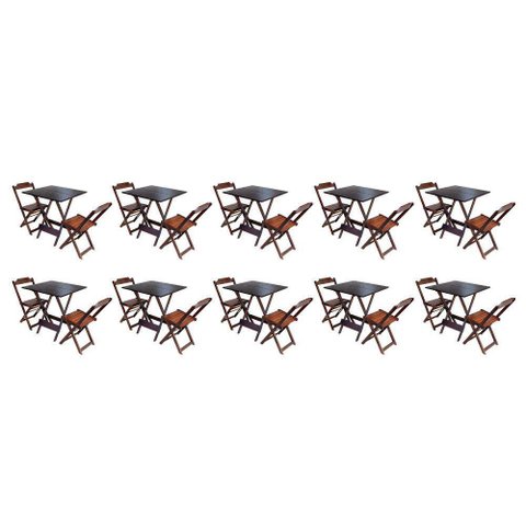 Kit 10 Conjuntos De Mesa Dobravel Com 2 Cadeiras De Madeira 70X70 - Imb - Marrom