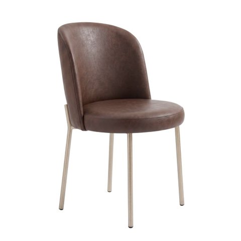 Cadeira Decorativa Sala de Jantar Elegance Base Champanhe Courino Marrom - Montanaris Decor