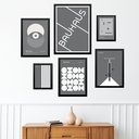 Ver imagem 1 de Composição 6 Quadros Modernos Bauhaus Cinza e Branco - com Vidro:moldura Branca