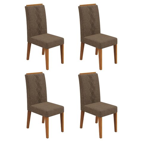Conjunto Kit com 4 Cadeiras Estofadas para Sala de Jantar Yasmin MDF Freijó Linho Canela DJ Móveis