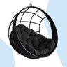 Balanço Suspenso Ninho Em Fibra Sintética Preto artesanal E Almofada Preto - 4