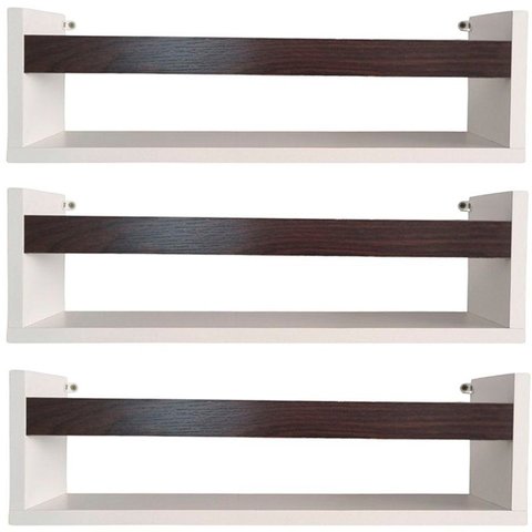 Kit 3 Prateleira para Livros 50cm Branco Trava Marrom Tabaco