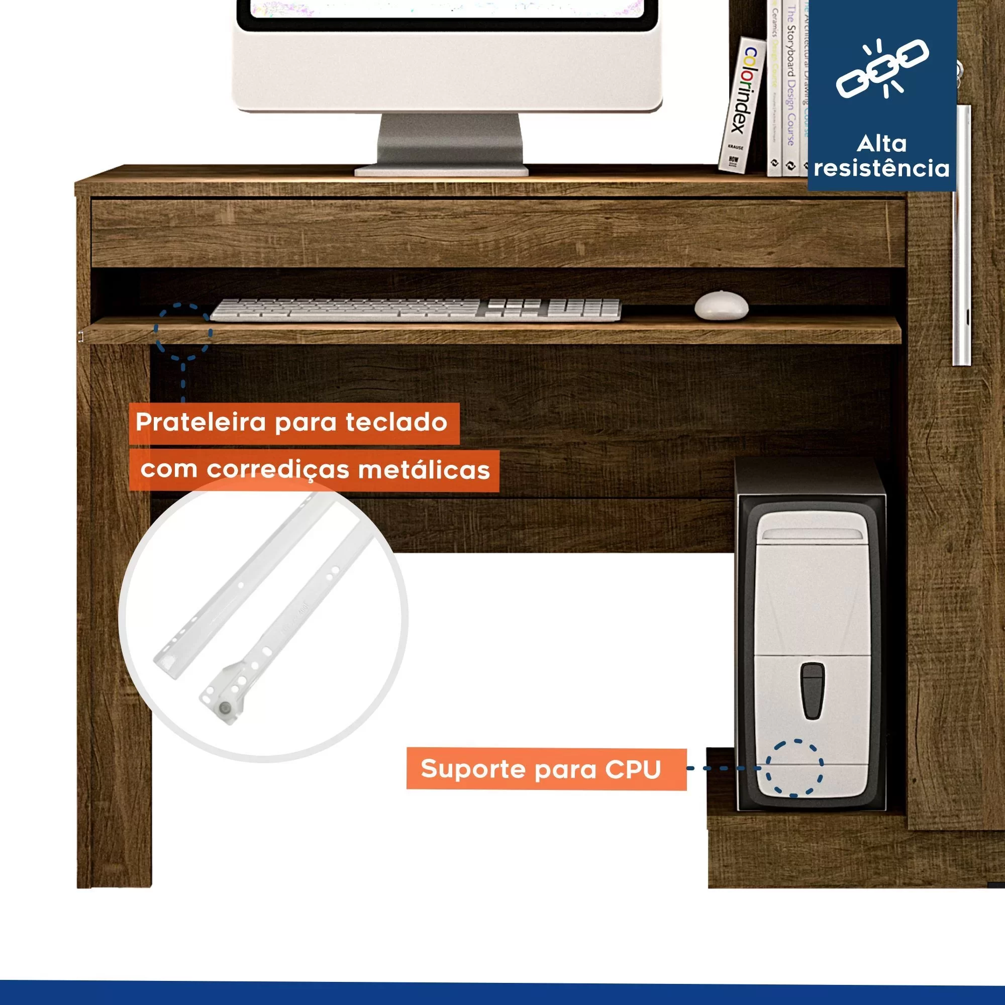 Mesa para Computador Escrivaninha com Armário Valdemóveis - 7