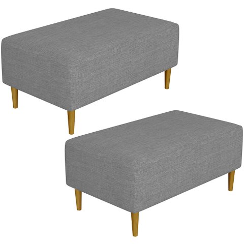 Kit 2 Puffs Decorativo Sala de Estar Cléo Pés Palito 90cm Linho Cinza Escuro