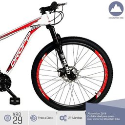 Bicicleta Aro 29 Quadro 15 Freio a Disco Mecânico 21 Marchas Alumínio Branco Vermelho - Dropp - 3