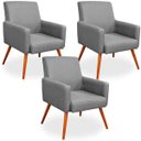 Ver imagem 1 de Kit 03 Poltronas Decorativas Para Sala de Estar Maria Linho Cinza Escuro - Lyam Decor
