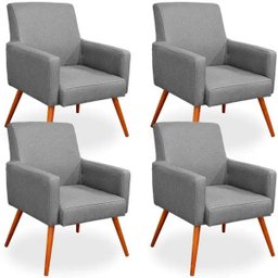 Kit 04 Poltronas Decorativas Para Sala de Estar Maria Linho Cinza Escuro - Lyam Decor - 1