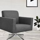 Ver imagem 2 de Poltrona Decorativa com Base Giratória Para Sala de Estar Helô Linho Chumbo - Lyam Decor