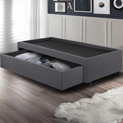 Base Box Cama Solteiro com Gaveta Sapateira 88x188 Cm Suede