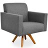 Poltrona Decorativa Giratória para Sala de Estar Base de Madeira Helô Linho Chumbo - Lyam Decor - 2