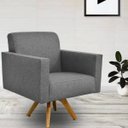 Ver imagem 2 de Kit 2 Poltronas Decorativas Giratória Sala Estar Base Madeira Helô Linho Chumbo - Lyam Decor