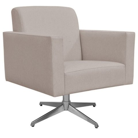 Poltrona Decorativa com Base Giratória Para Sala de Estar Helô Linho Bege - Lyam Decor