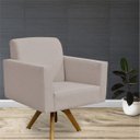 Ver imagem 2 de Poltrona Decorativa Giratória Para Sala de Estar Base de Madeira Helô Linho Bege - Lyam Decor