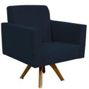 Ver imagem 1 de Poltrona Decorativa Giratória Sala de Estar Base de Madeira Helô Suede Azul Marinho - Lyam Decor